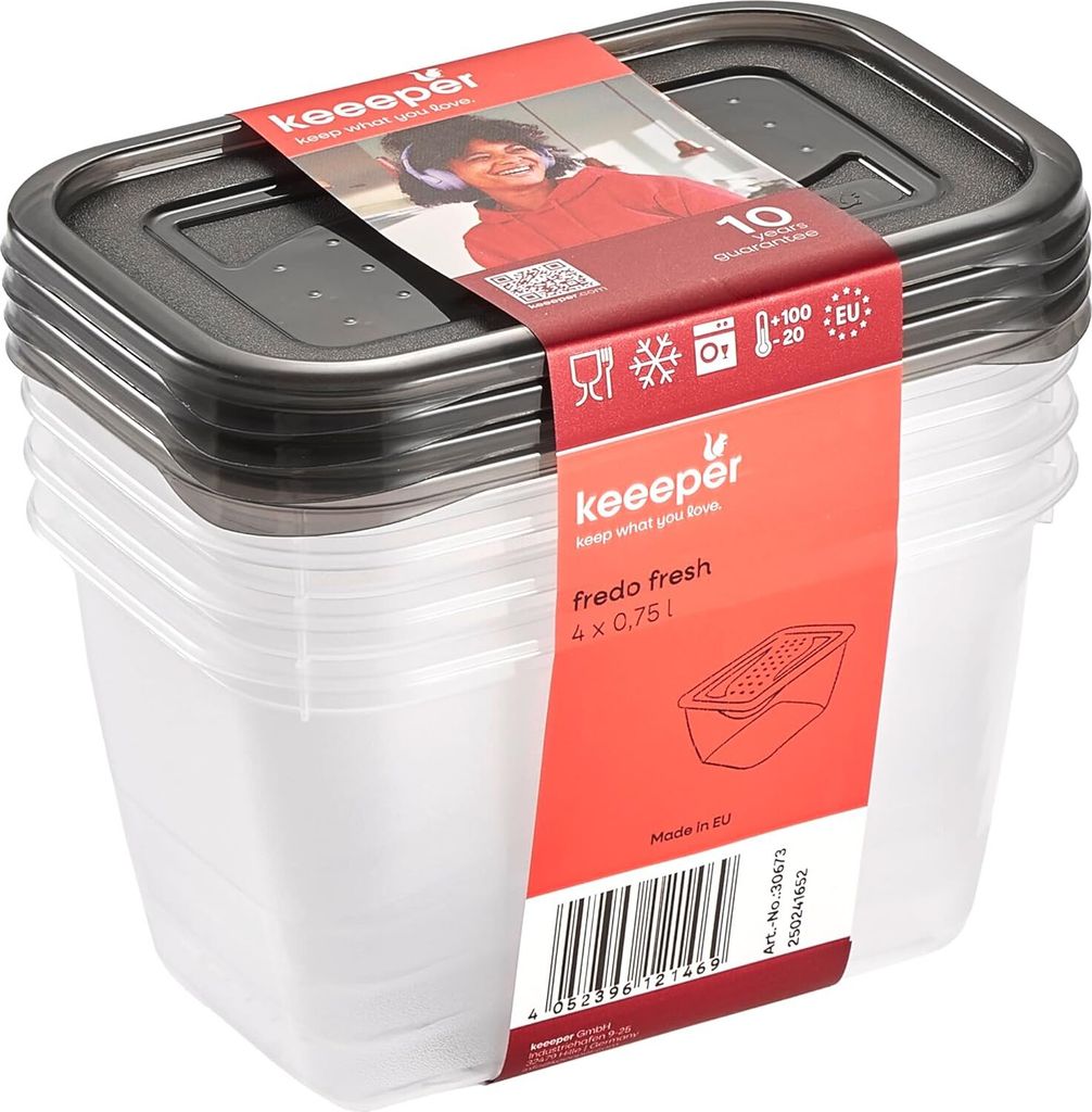 keeeper Frischhaltedose "fredo fresh" 4x 0,75 Liter eckig