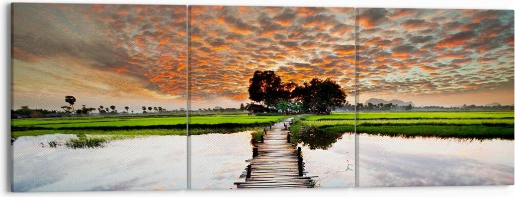 Bild auf Leinwand - Leinwandbild - Asien brücke see natur - 150x50cm - Wand Bild - Wanddeko - Leinwanddruck - Bilder - Kunstdruck - Wanddekoration...