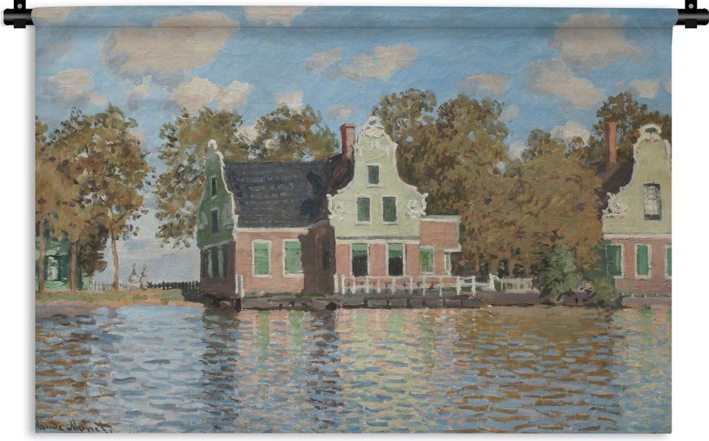 MuchoWow Wandteppich Wandbehang Das Haus am Fluss Zaan bei Zaandam - Gemälde von Claude Monet 60x40 cm Tapisserie Dekoration Wandtuch - Wanddeko...