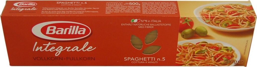 A box of Barilla whole wheat spaghetti.