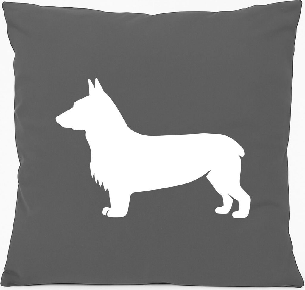 Huuraa Sofakissen Welsh Corgi Pembroke Silhouette Geschenk 40x40cm mit Füllung Steel Grey Baumwolle Welsh Corgi Pembroke Mitbringsel