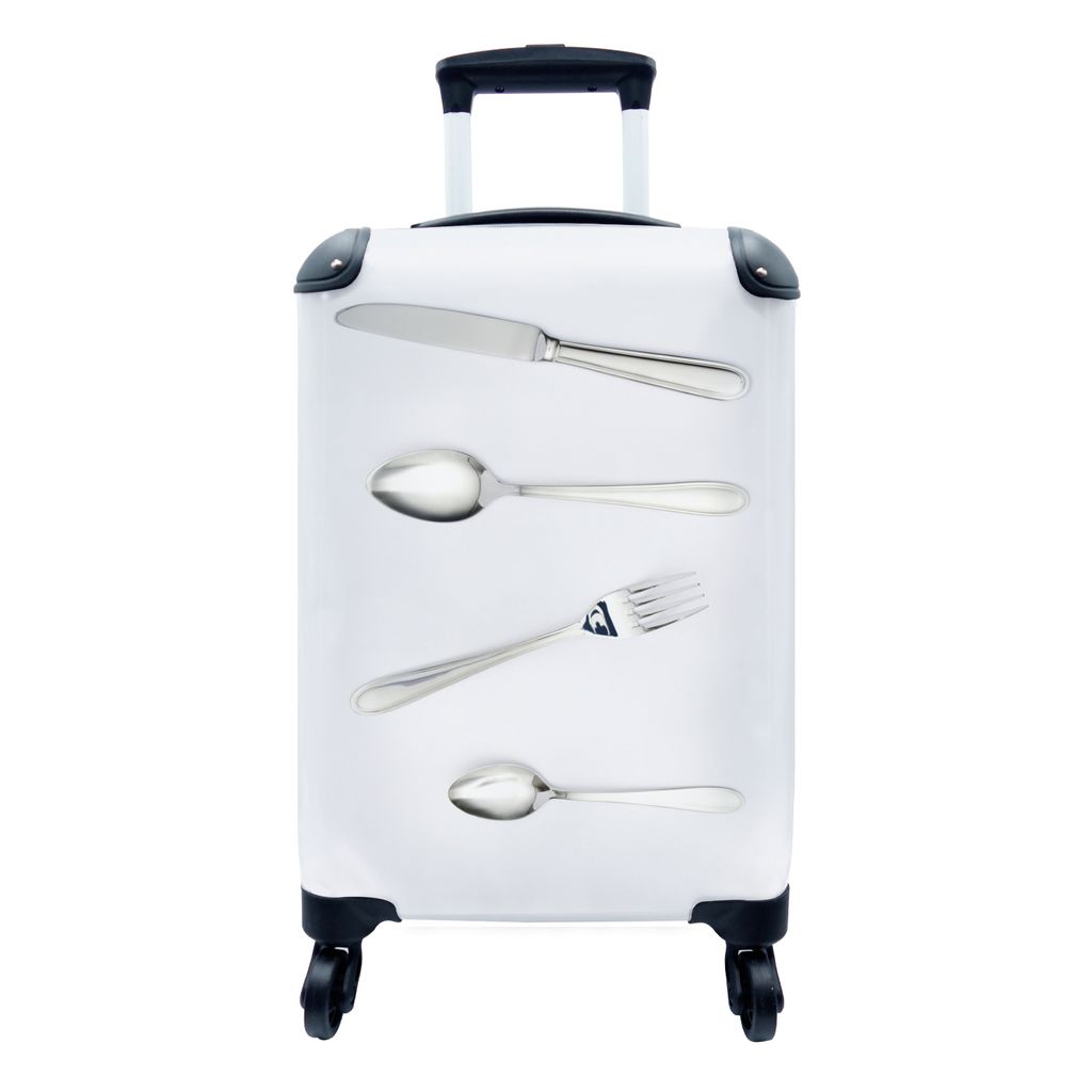 MuchoWow Koffer Handgepäck Trolley Rollkoffer Kleine Reisekoffer mit 4 Rollen - Leere Löffel mit Messer und Gabel - Cabin Size < 55x40x23 cm & ...