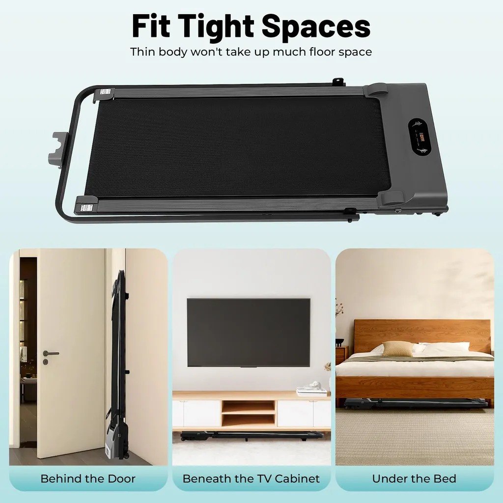 Tapis de course pliable noir avec télécommande et écran LED - Modèle compact
