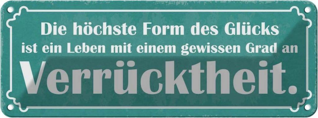 vianmo Blechschild 10x27 cm Höchste Form Glück Verrücktheit Spruch Zitat