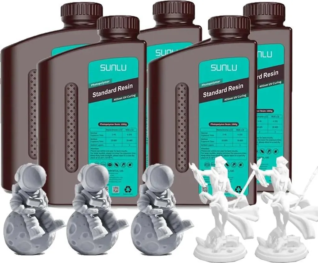 Résine 3D Faible Odeur Haute Fidélité - Pack de 5 Bouteilles Blanc/Gris