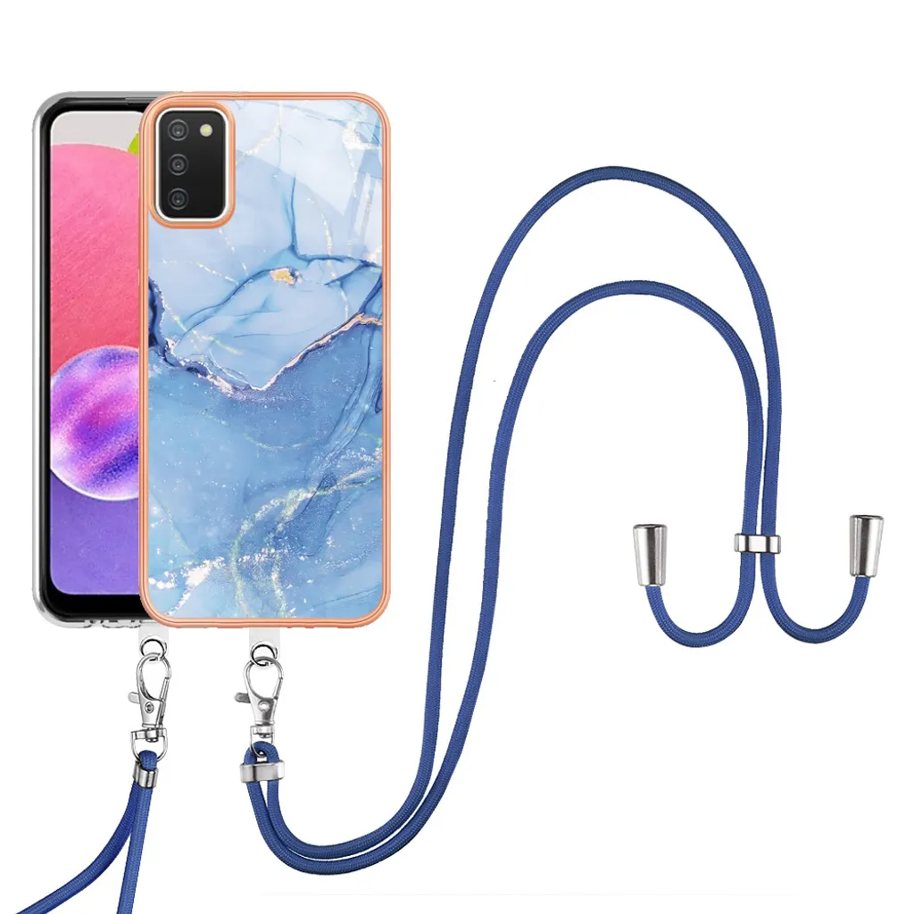 Cover Antiurto Samsung A03S: Bumper TPU con Laccetto Blu Regolabile