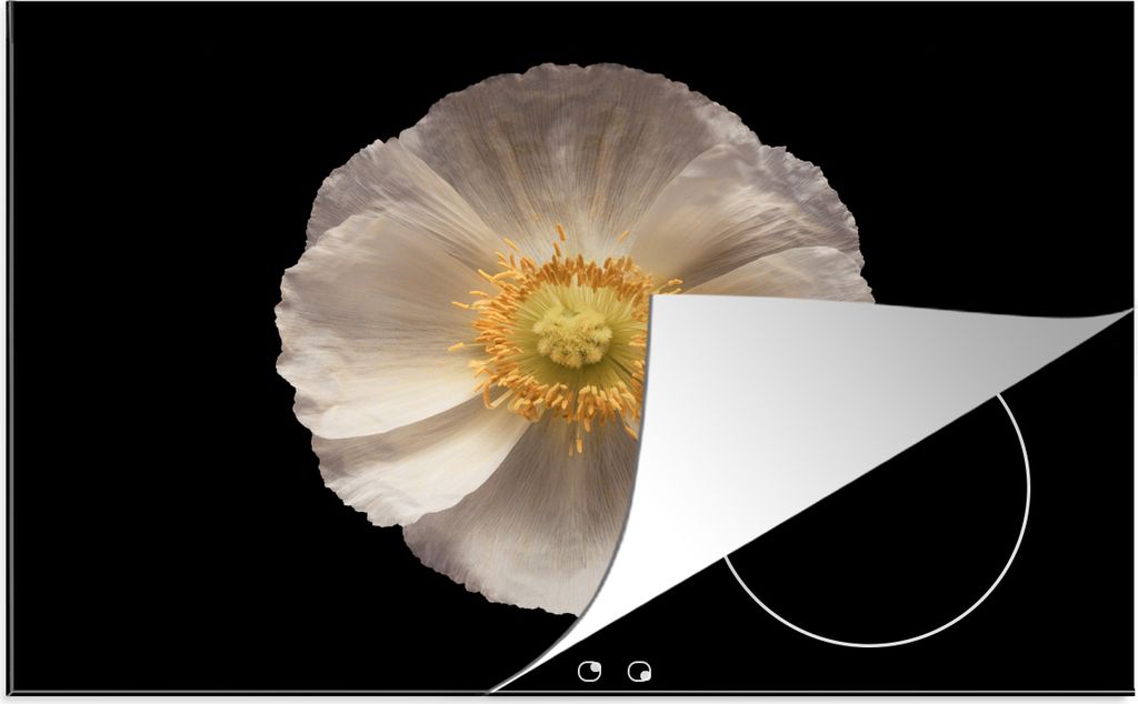 KitchenYeah Herdabdeckplatte Mohn - Blume - Weiß , 81x52cm, Küche Deko, Glaskeramikfeld Herdabdeckung, Abdeckplatte fùr Kochfeld