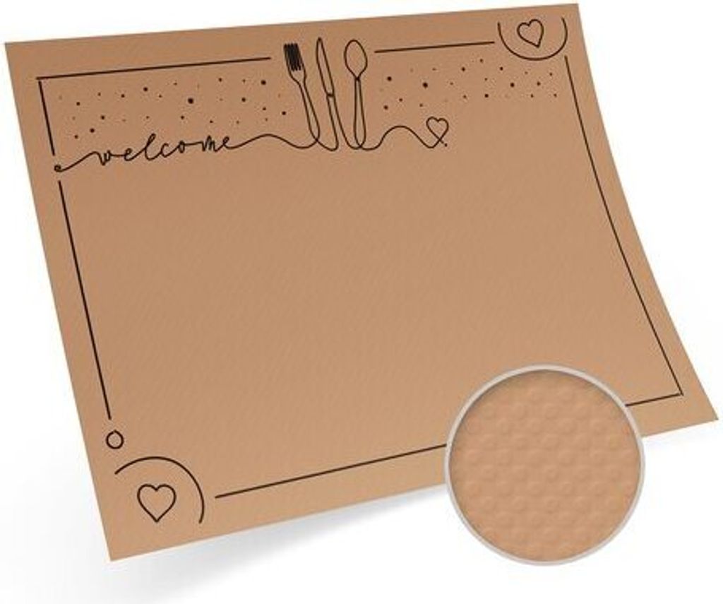 1000x Tischset Platzset aus Kraftpapier 40 x 30 cm braun bedruckt "welcome"