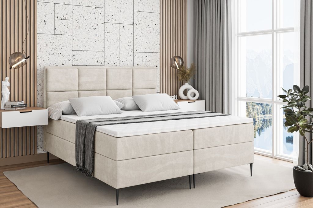 ALTDECOR Boxspringbett mit Schwarz Füßen, Matratze und Lattenrost, Boxbett, Topper, Polsterbett mit Bettkasten, Bett mit Stauraum H4-Matratze, D...