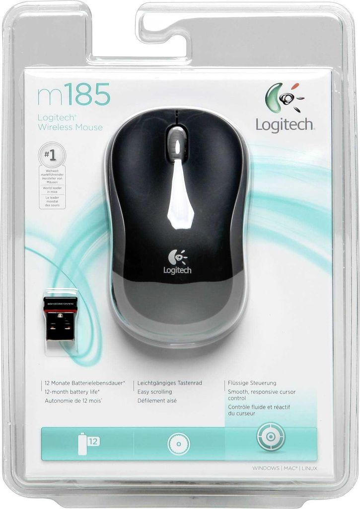 Logitech M 185 Cordless Notebook Mouse USB schwarz / grau Produktbild 