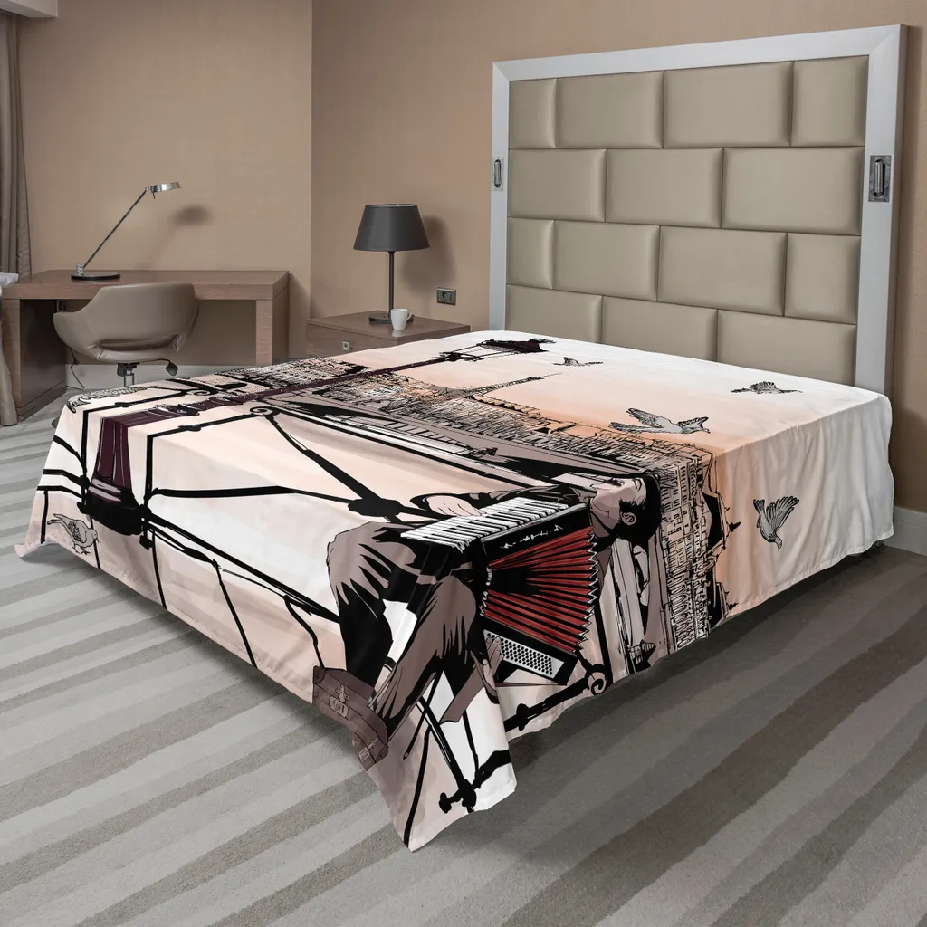 Drap de Lit Supérieur Décoratif Scène de Paris 275x260 cm Coloris Brun