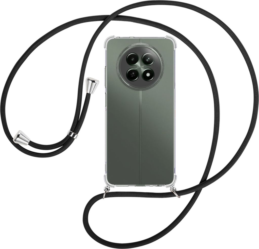 Handykette Backcover-Schutzhülle mit Band (Metall silberfarben) für Realme 12 5G, 12X 5G, 13 5G, Narzo 70X 5G - schwarz