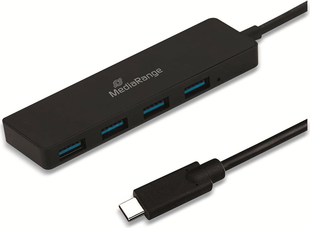 MediaRange USB 3.0 HUB 1:4 Type-C auf USB bus-powered sw
