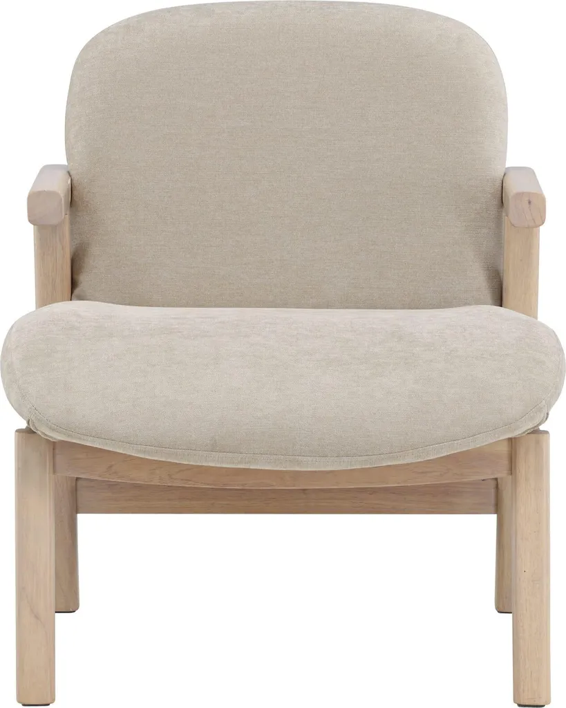 Fauteuil en bois blanchi Rile et tissu bouclé beige au style scandinave