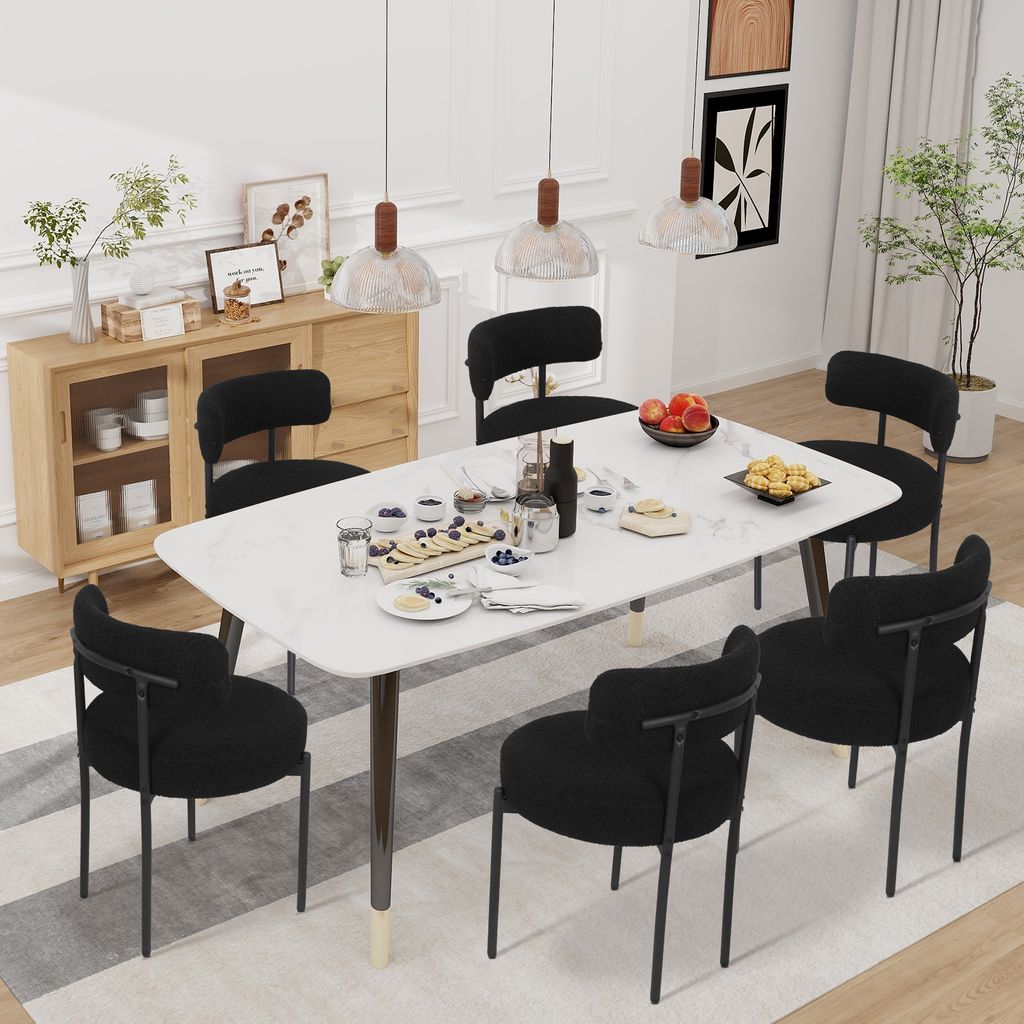 Puluomis Esszimmerstühle 6er Sets Küchenstühle Polsterstuhl mit Rücklehne, Abnehmbarer Überzug, Wolle Boucle schwarz