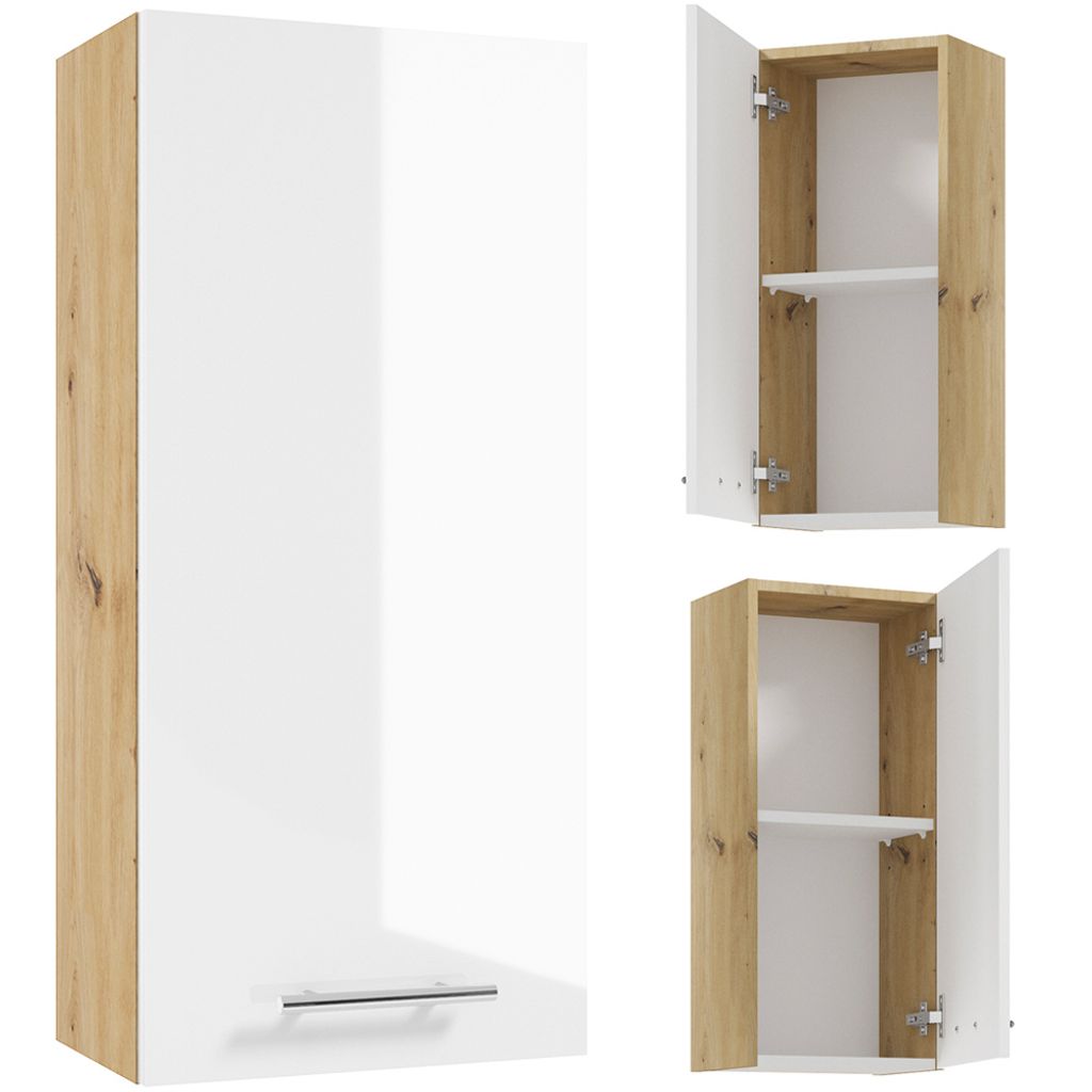 Badezimmer Hängeschrank in Artisan Eiche Nb. mit weiß Hochglanz lackiert SEIA-107, B/H/T ca. 32/70/21 cm