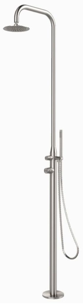 HAF Ideal Gartendusche JUIST | Kalt- & Warmwasser Dusche aus Edelstahl V2A | Outdoor Pooldusche mit Einhebelmischer und Flansch zur Bodenmontage