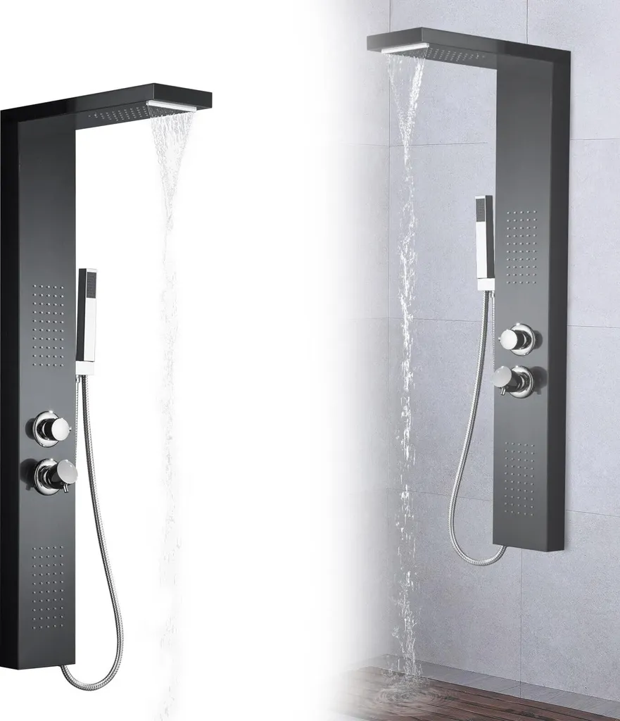Pannello Doccia Design Sessamen-LP Nero Spazzolato con Cascata