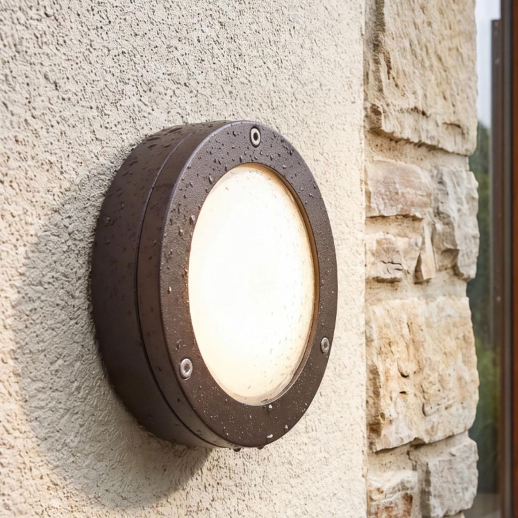 Außenleuchte Wand Messing massiv Glas Ø 14 cm hoch IP64 Produktbild 