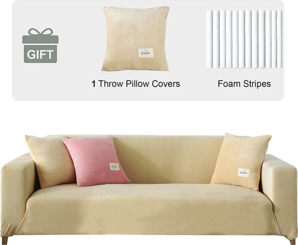 (4-Sitzer, Beige) Dicke Sofabezüge aus Samt, 1, 2, 3, 4-Sitzer, hochelastischer, rutschfester Sofabezug, Möbelschutz, Plüsch-Sofa-Schonbezüge m...