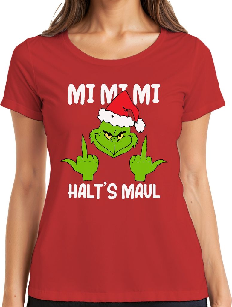 Mi Mi Mi Halt's Maul Grinch Spruch Anti-Weihnachten - Weihnachten Christmas Xmas Damen T-Shirt, Rot, M