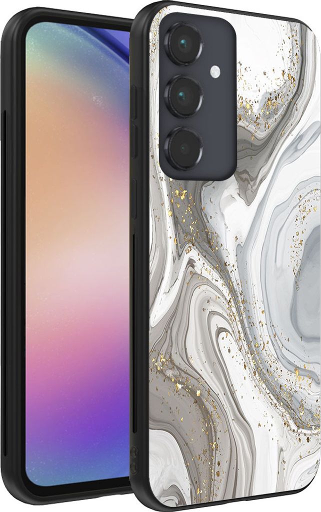 Smartphonica Handytasche passend für Samsung Galaxy A54 5G mit Marmordruck - TPU Rückseitenschutzhülle Marmordesign - Silber
