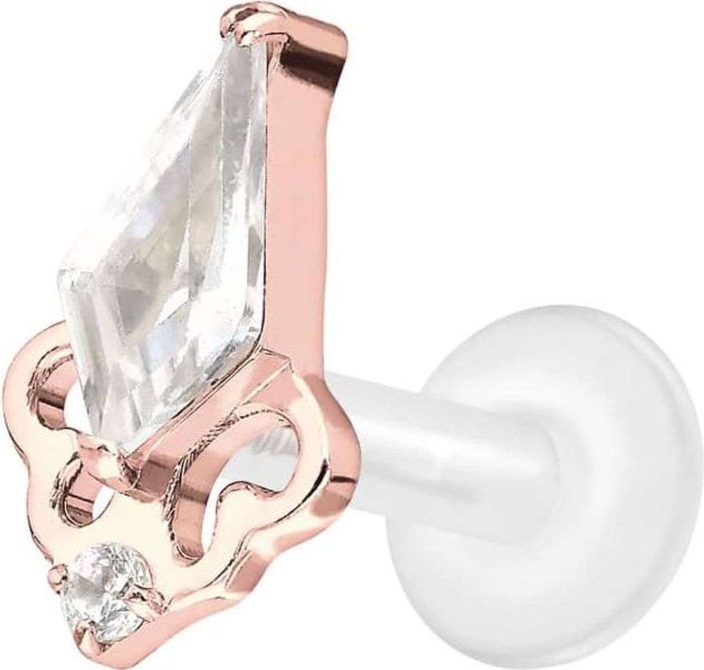 Ohrpiercing, Nasenpiercing PTFE Labret mit Innengewinde + Titan-Aufsatz KRISTALLSCHILD RoséGold Stablänge: 8mm | Stabstärke: 1,6mm