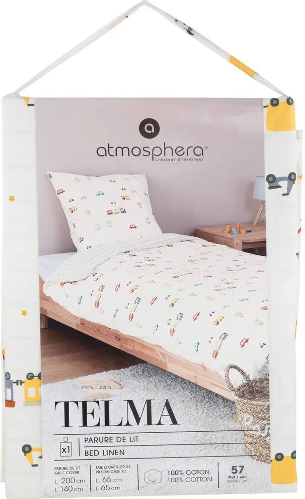 Linge de lit enfant 140x200 cm avec housse de couette et taie d'oreiller autos