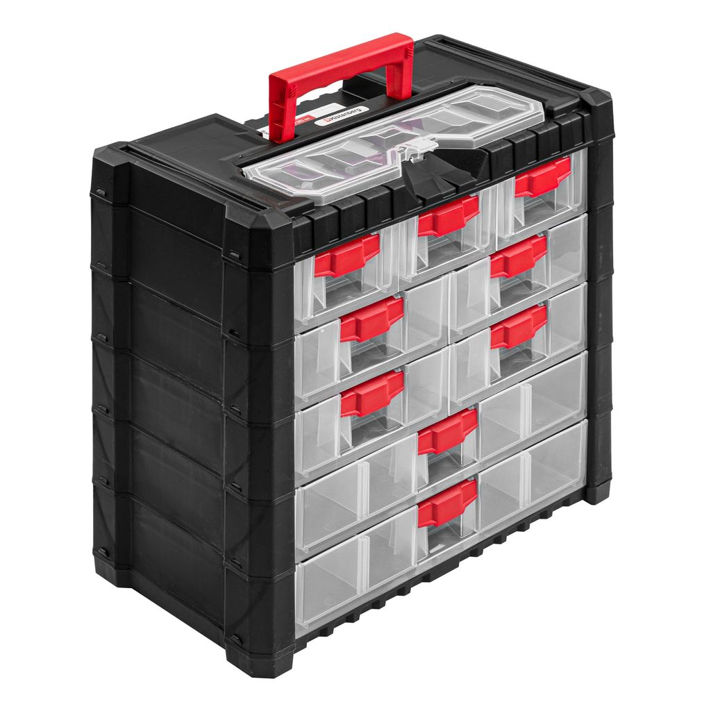Kasten Koffer Workshop Koffer Veranstalter Schubladen Organizer Werkzeugregal das Regal Schrauben Kunststoff Schwarz Transparent 40 x 20 x 39,2