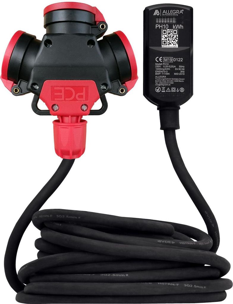 MID Stromzähler PH10 mit Vollgummi 3-fach-Verteiler-Steckdose