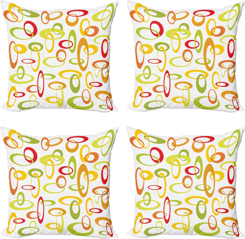 ABAKUHAUS abstrakte Geometrie Kissenbezug Set (4 Stück), Citrus Tone Ovals, Moderner Doppelseitiger Digitaldruck, 40 cm x 40 cm, Weiß und Multicolor