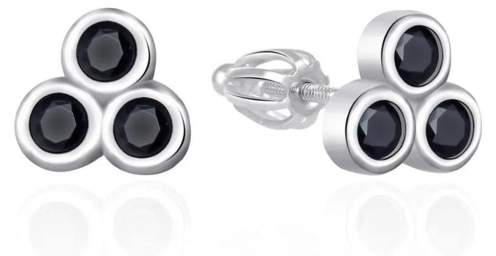 Boucles d'oreilles argent et zircon noir pour soirée ou bureau chic
