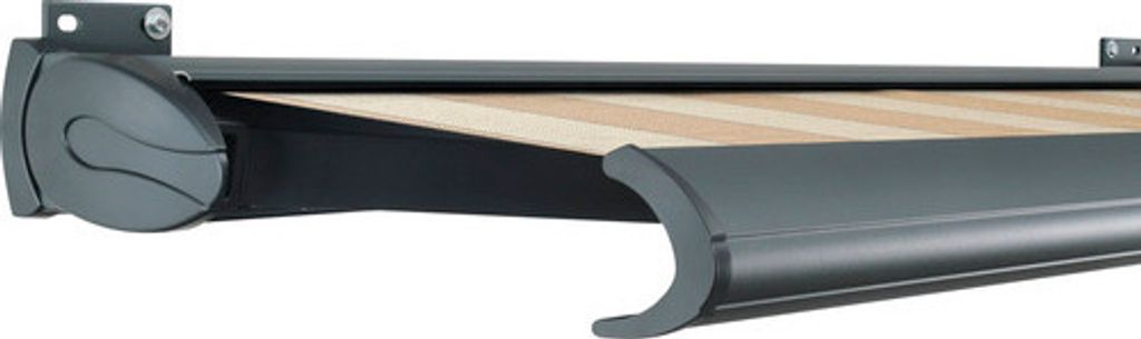 SOLUNA Kassettenmarkise Exklusiv 3,5x2 Dessin S2238 Gestell RAL 7016 anthrazitgrau Antrieb links inkl. Motor und Wandsch