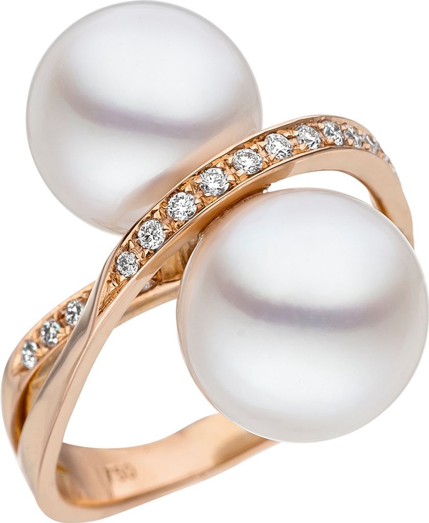 Ring mit 24 Diamanten Brillanten Südsee-Perlen weiß 750 Gold Rotgold Perlenring Innenumfang 58mm Ø18.5mm