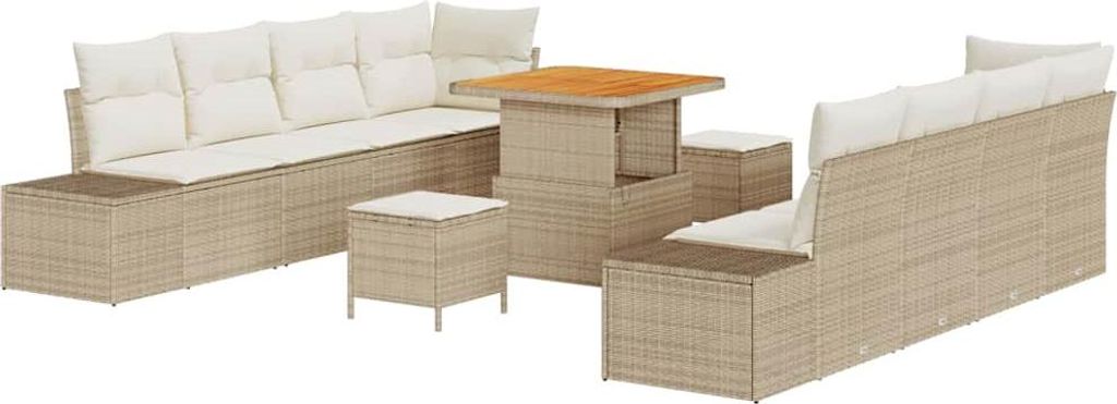 vidaXL Gartensofa-set mit Kissen 11 pcs Beige Poly-Rattan