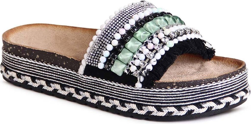 topschuhe24 2999 Damen XXL Plateau Pantoletten Glitzer Sandalen, Farbe:Schwarz, Größe:36 EU