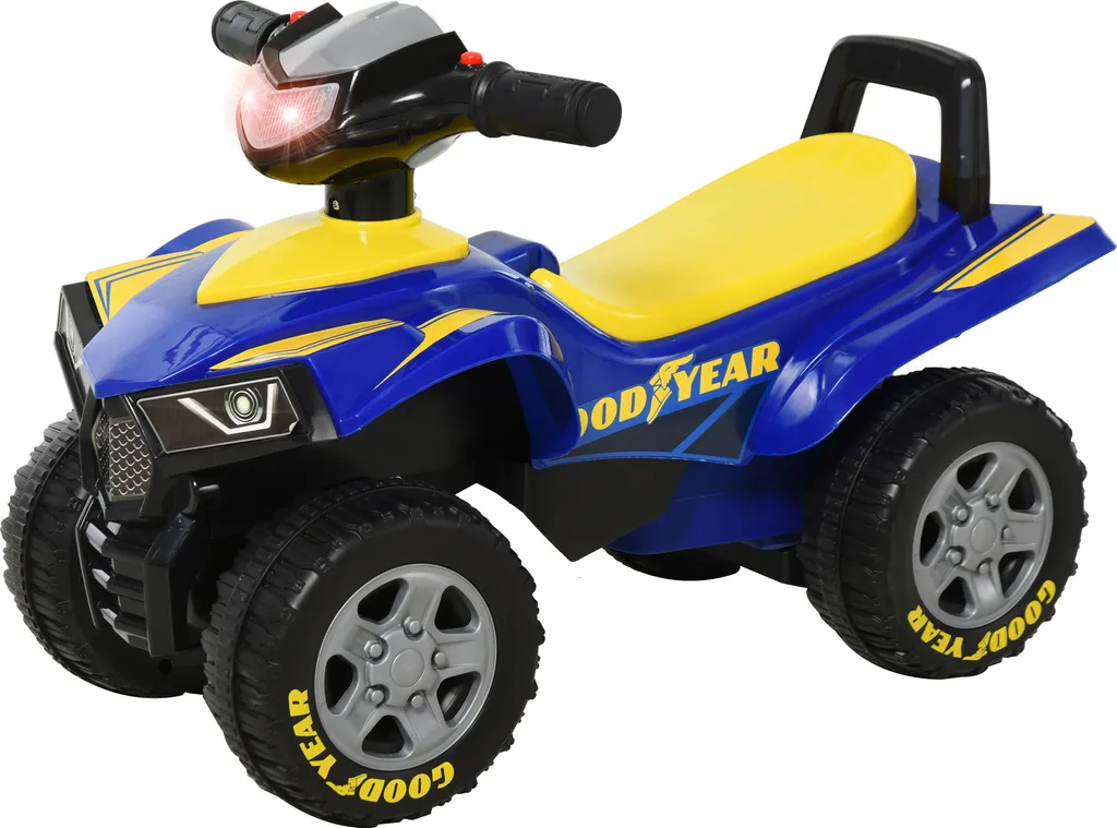 Porteur Enfant Quad avec Klaxon et Phares Lumineux - Design Bleu Jaune