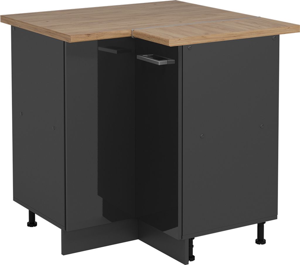 Eckunterschrank Vicco R-Line Anthrazit Hochglanz 75.6 cm , AP Eiche, Model 53427