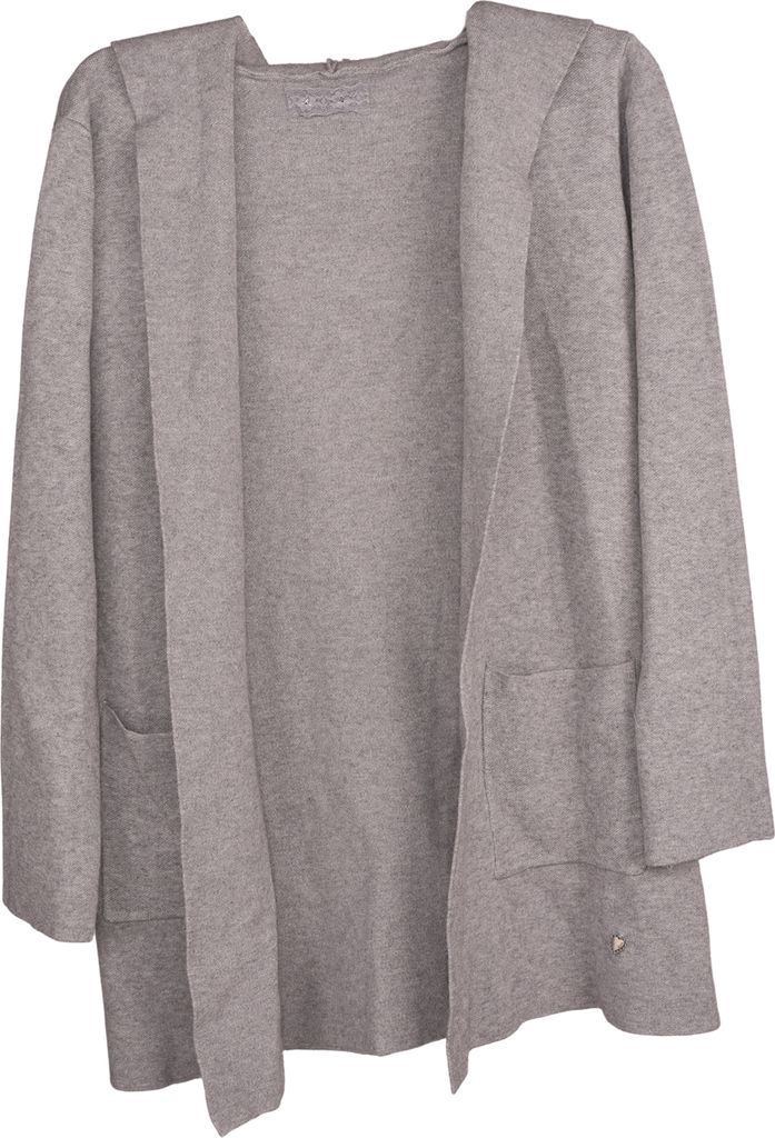 styleBREAKER Damen Feinstrick Cardigan mit aufgesetzten Taschen und Kapuze, Strickmantel ohne Verschluss, Onesize 08010072