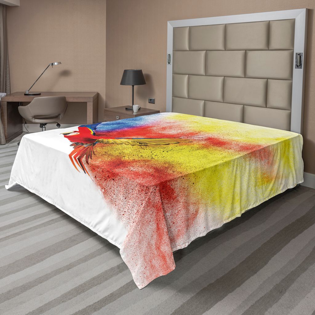 ABAKUHAUS Papagei Bettlaken, Fliegen Bunte Sturm Wolke Auf Dem Hinteren Feder Fantasie Illustrations Druck, weiches bequemes oberes Bettlaken für ...
