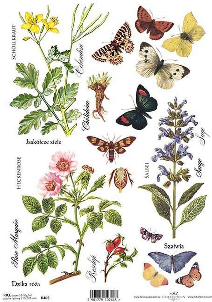 ITD carta di riso per decoupage, erbe, fiori, farfalle Immagine del prodotto 