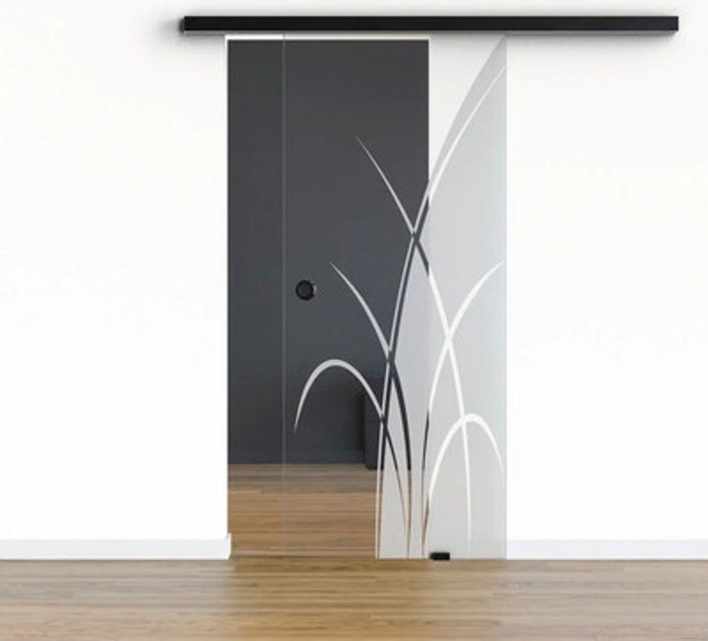 Pertura Glasschiebetür Komplettset Glera Green 01 1025x2050 mm Rechts inkl. Beschlag Selir Aluminium schwarz,Griffmusche