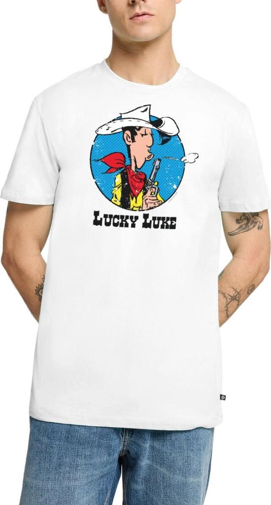 Spreadshirt Lucky Luke mit Pistole Männer Premium T-Shirt, M, Weiß