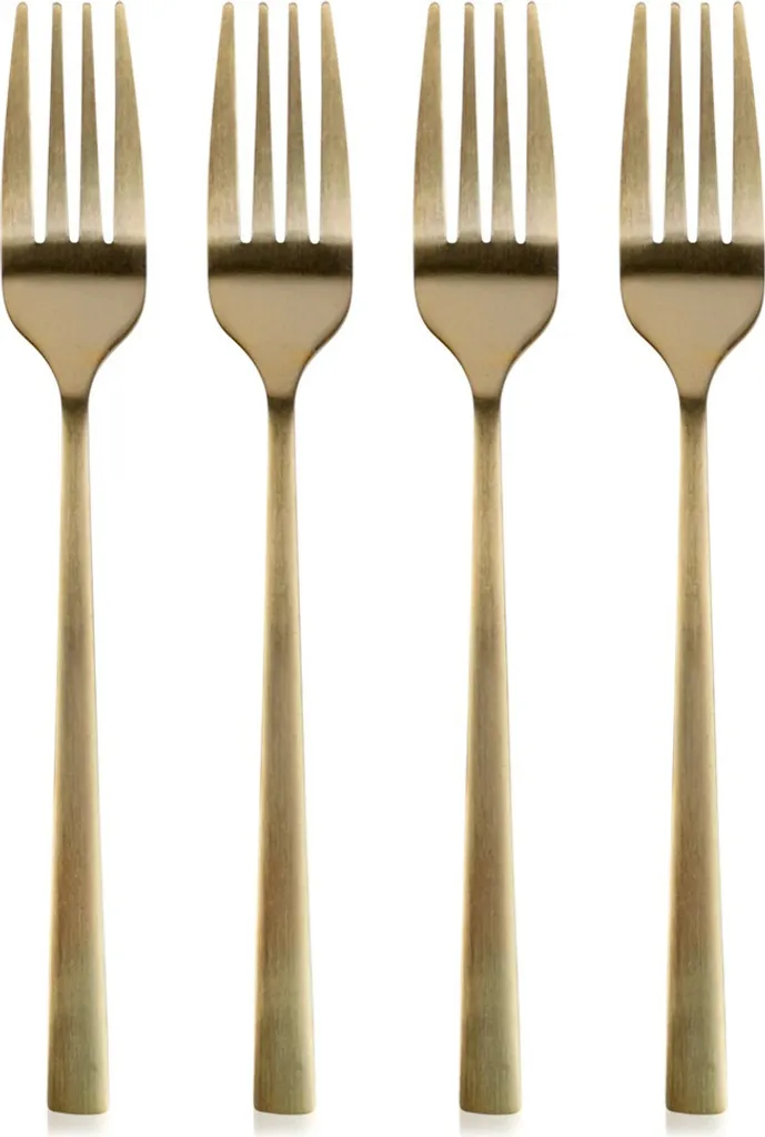 4 Forchette Dessert Oro in Acciaio | Set Posate Piccole Economiche