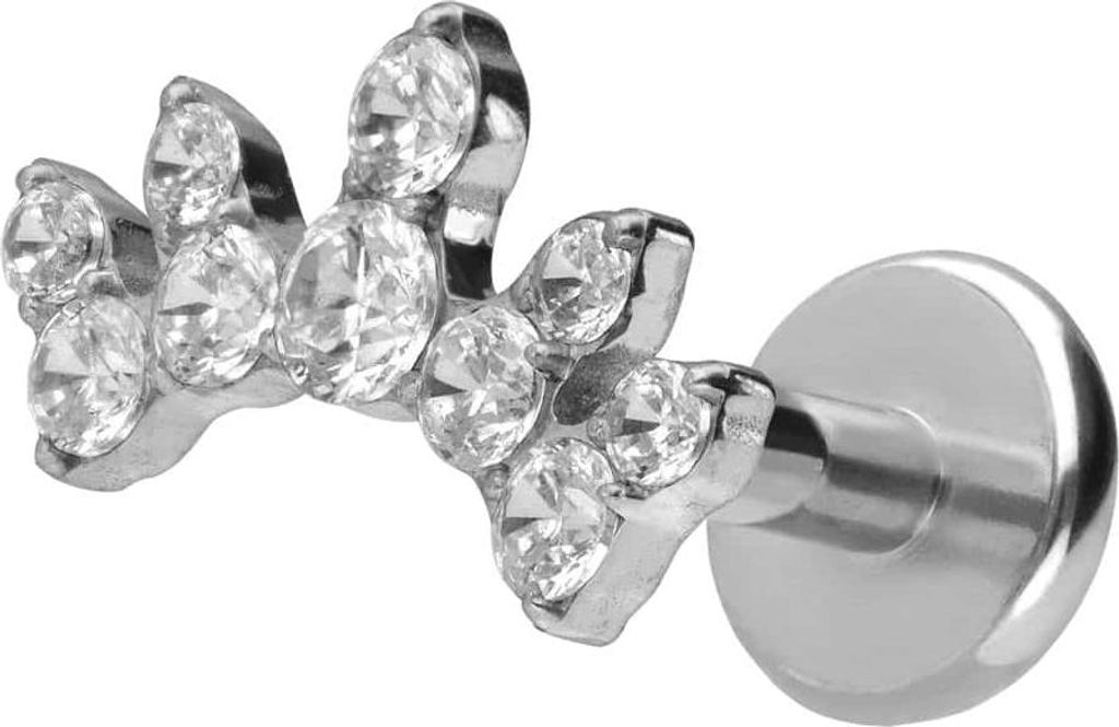 Ohrpiercing, Nasenpiercing Titan Labret mit Push Fit KRISTALLBOGEN Silber Stablänge: 8mm | Stabstärke: 1,2mm