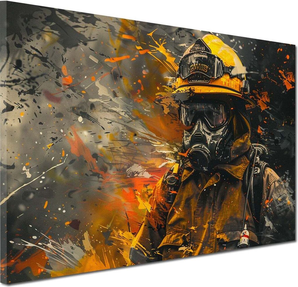 Feuerwehrmann abstrakt Yellow Wandbild Leinwandbild Kunstdruck XL Wanddeko: 60x40x2cm