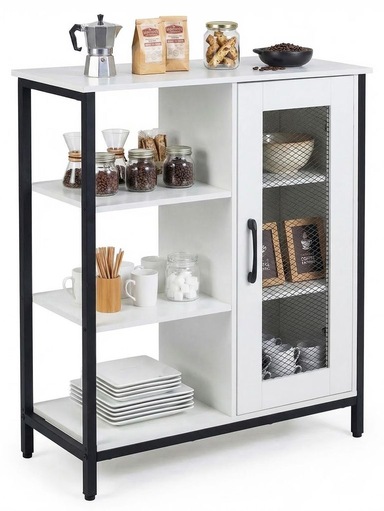 COSTWAY Sideboard Holz, Küchenschrank mit Tür, Ablagen & Produktbild 