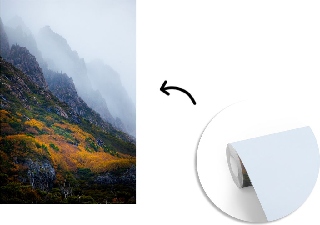 MuchoWow Fototapete für Wohnzimmer oder Schlafzimmer Wandtapete Vinyl Motivtapete Nebel über dem Cradle Mountain - 190x280 cm - Küche