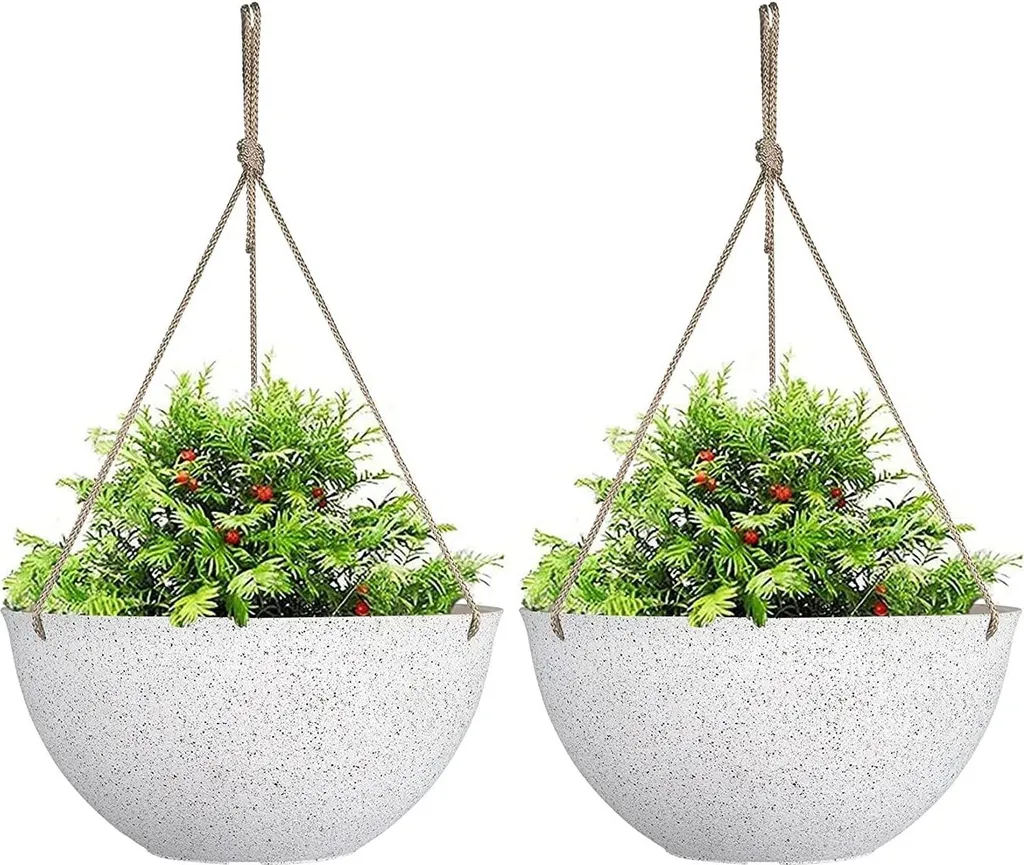 Pots de fleurs suspendus anti-surplus d'eau - 25 cm blanc moucheté x2