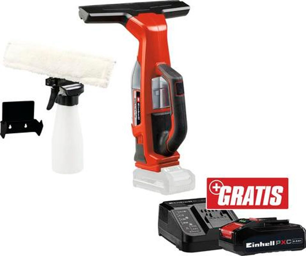 Akku-Fensterreiniger Einhell BRILLIANTO Power X-Change + GRATIS Zugabeartikel PXC Starter-Kit 18V 2,5 Ah